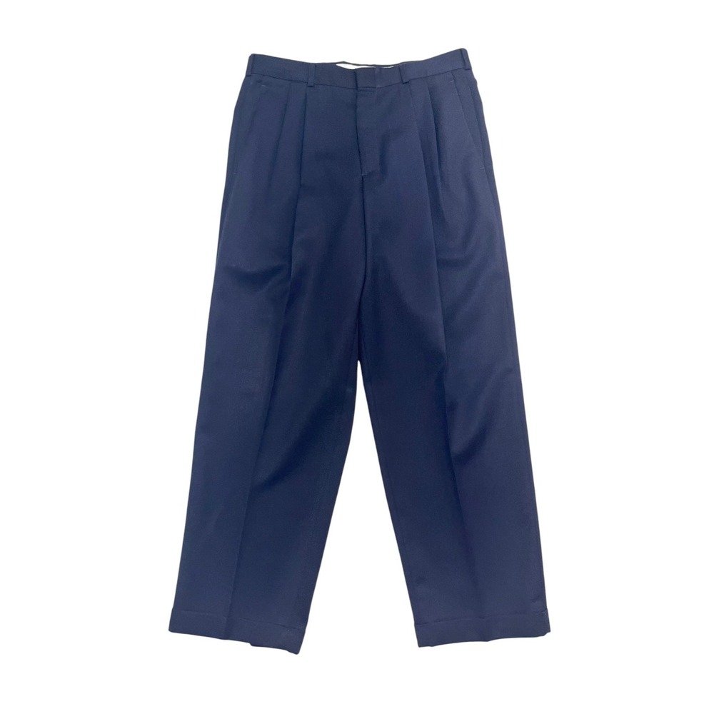 vtg 90s Slates 32x29 Navy Blue Dress Pants Trousers Wool Blend Pleated Cuffed